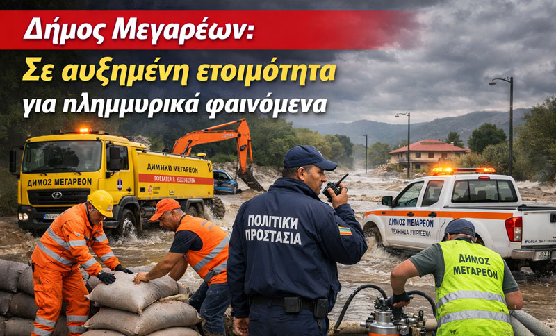 Δήμος Μεγαρέων: Σε αυξημένη ετοιμότητα για πλημμυρικά φαινόμενα – RED CODE στην Περιφέρεια Αττικής